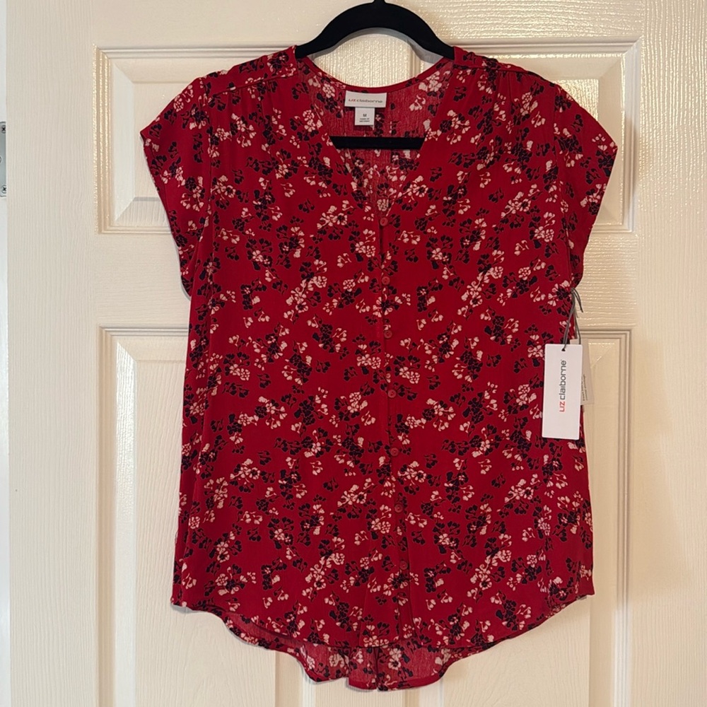 Women’s Liz Claiborne Red Floral Blouse- Size M